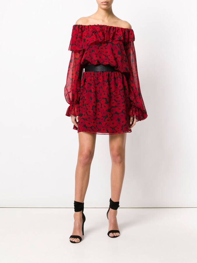 Saint Laurent poppy bedrukte jurk Rood