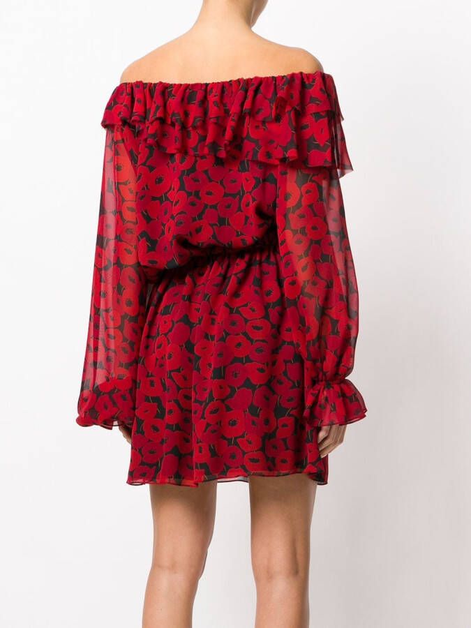 Saint Laurent poppy bedrukte jurk Rood