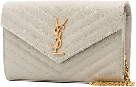 Saint Laurent Cassandra portemonnee met ketting Beige