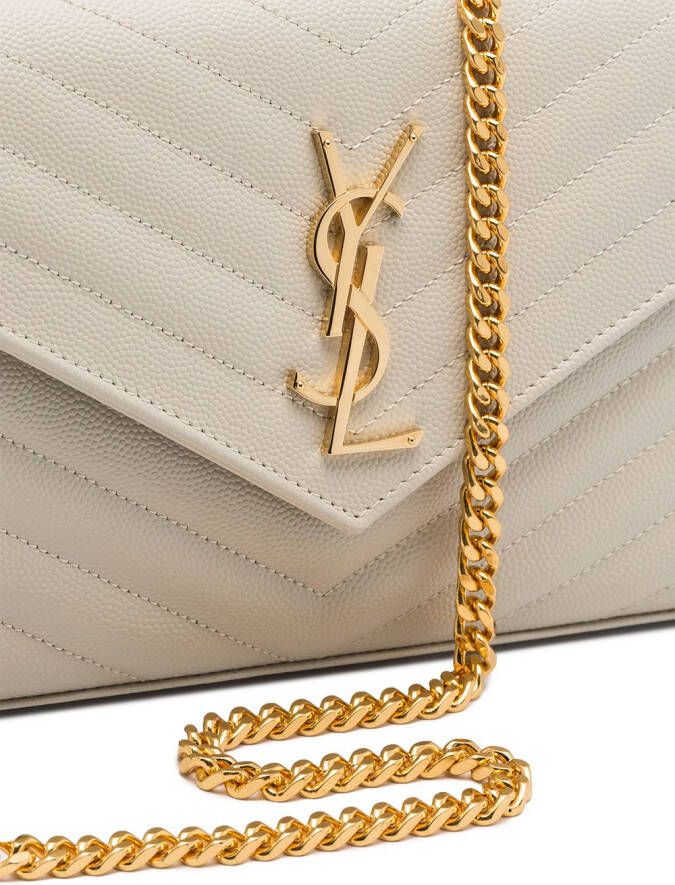 Saint Laurent Cassandra portemonnee met ketting Beige