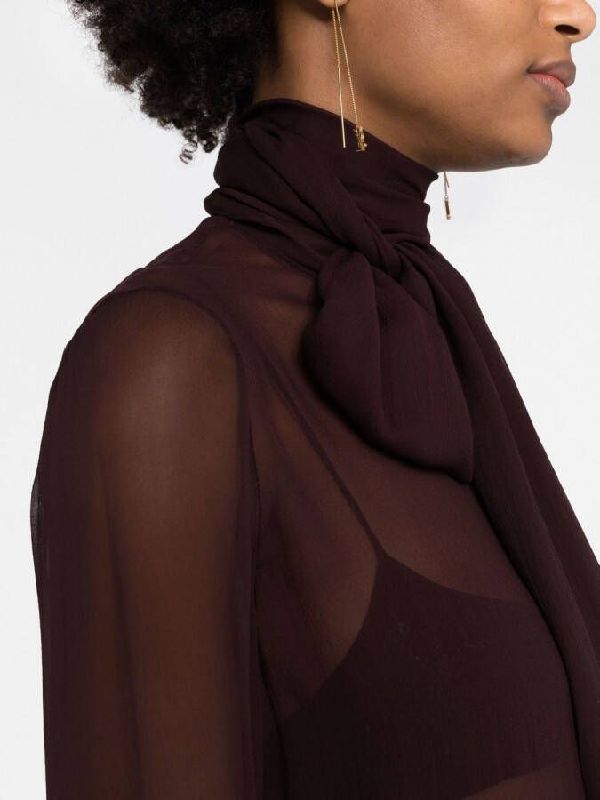 Saint Laurent Semi-doorzichtige blouse Bruin