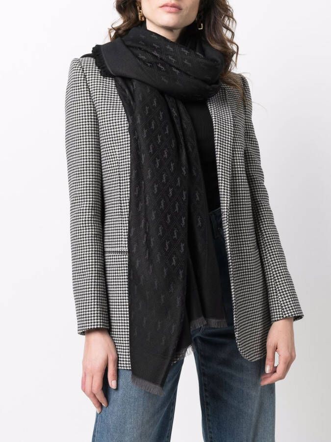 Saint Laurent Sjaal met monogram Zwart