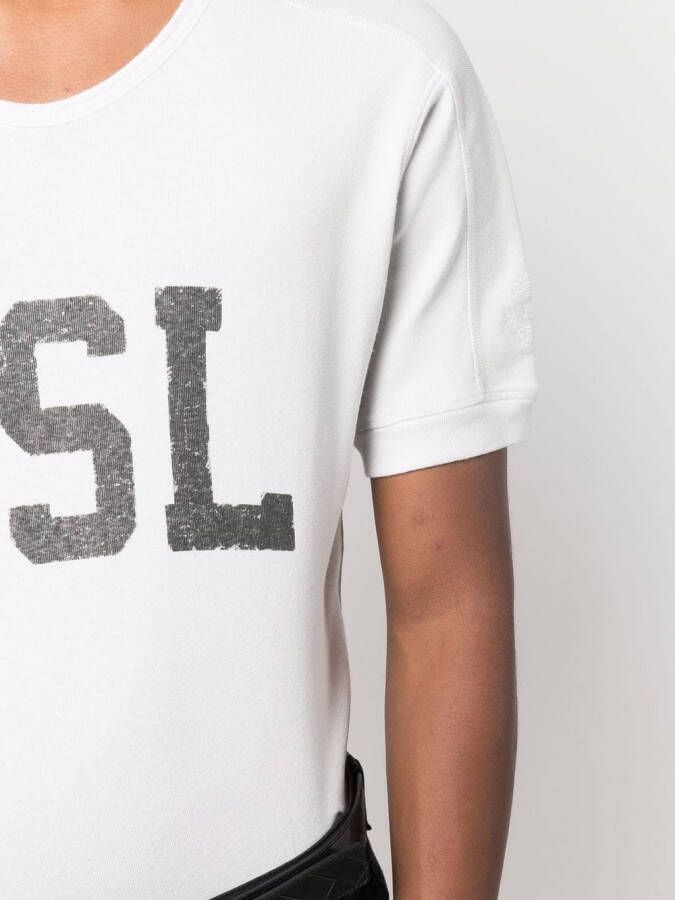 Saint Laurent T-shirt met logoprint Beige