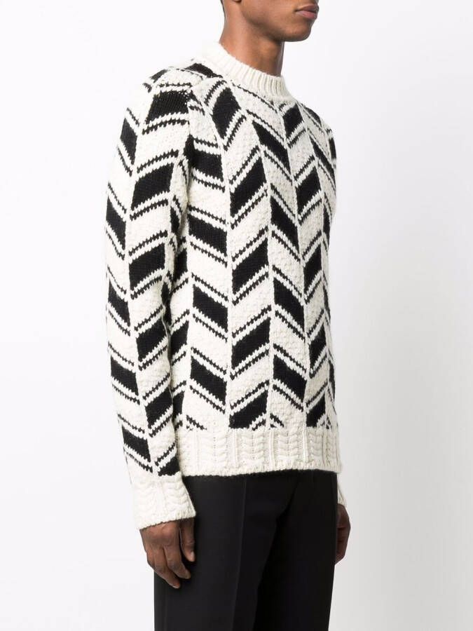 Saint Laurent Trui met chevron patroon Wit