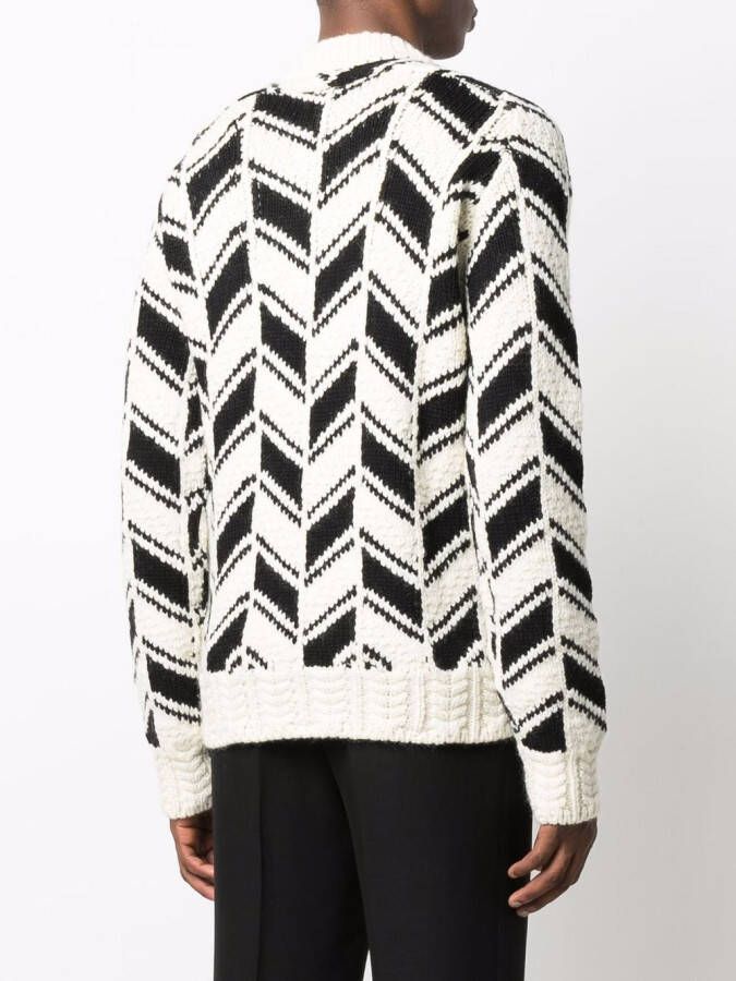 Saint Laurent Trui met chevron patroon Wit