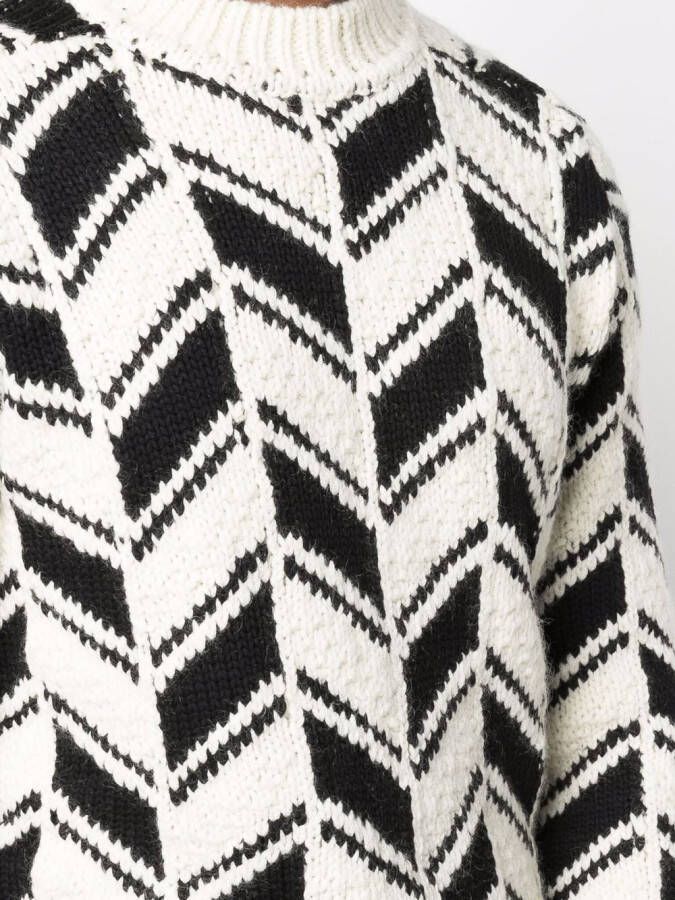 Saint Laurent Trui met chevron patroon Wit
