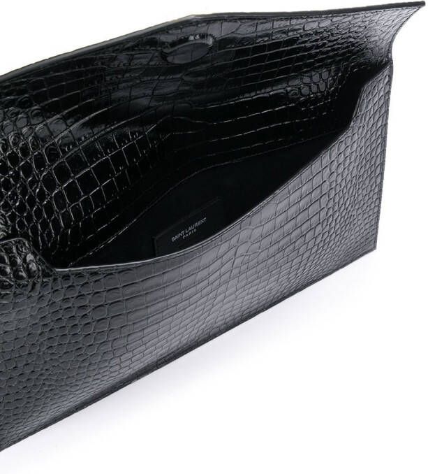 Saint Laurent Uptown clutch met krokodillenhuid-effect Zwart