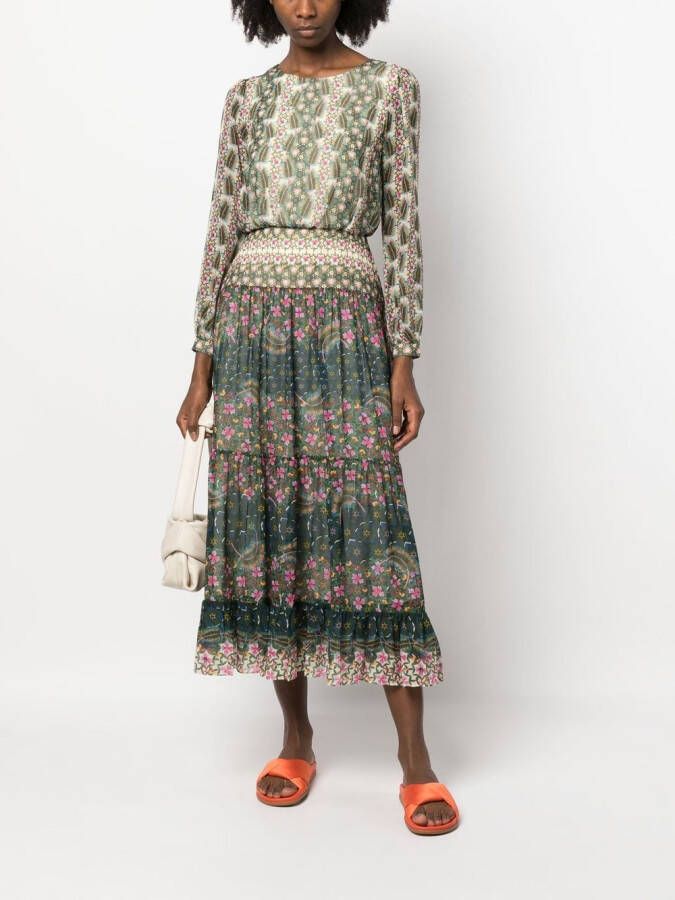 Saloni Jurk met grafische print Groen