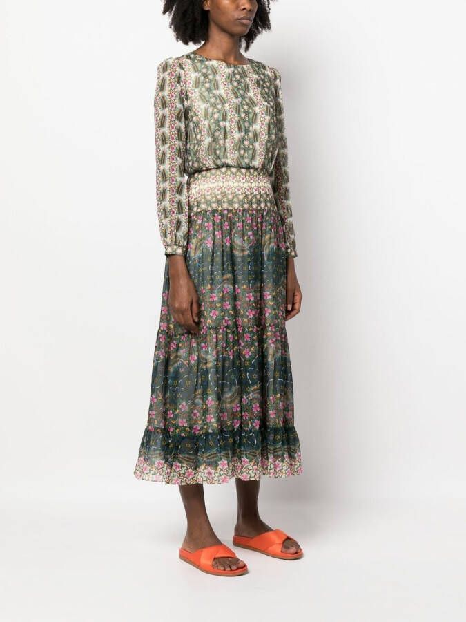 Saloni Jurk met grafische print Groen