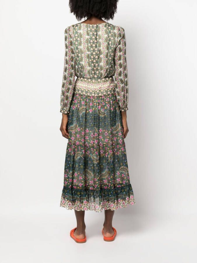 Saloni Jurk met grafische print Groen