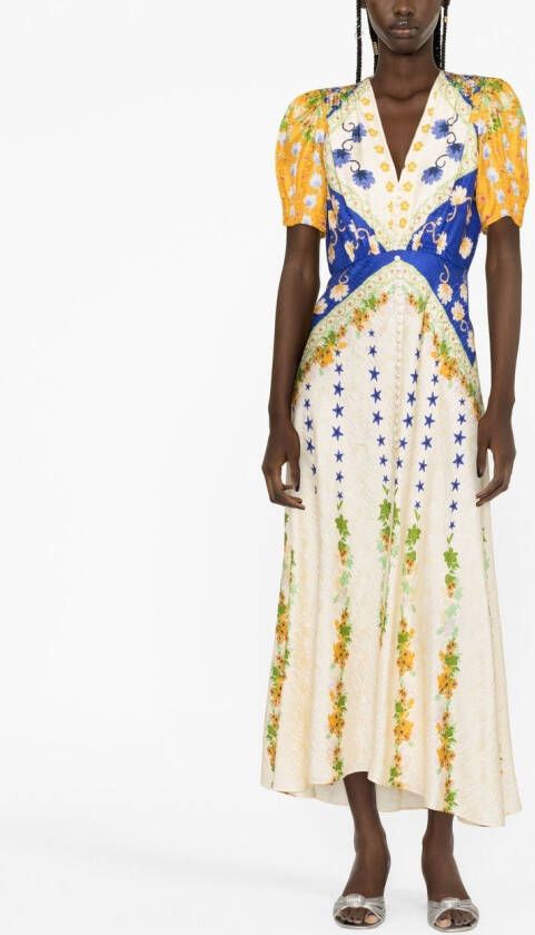Saloni Jurk met bloemenprint Beige