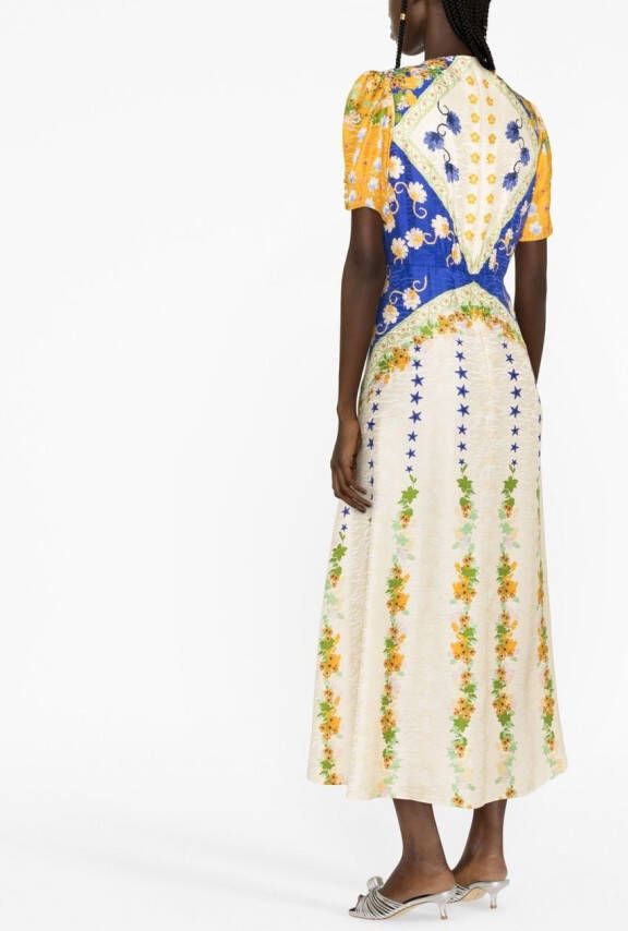 Saloni Jurk met bloemenprint Beige