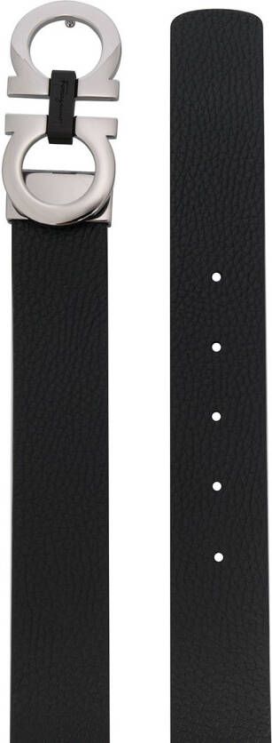 Ferragamo Gancini zilverkleurige hardware riem Zwart