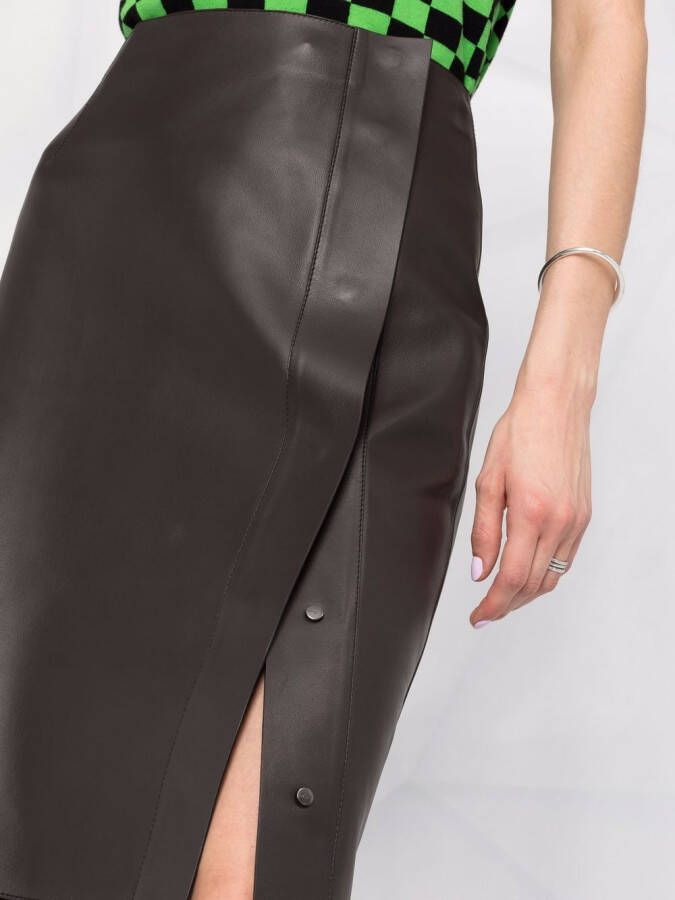 Ferragamo Leren midi-rok Bruin