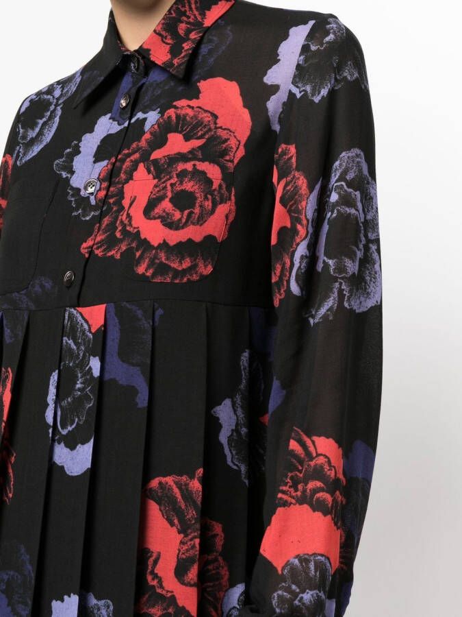 Ferragamo Midi-jurk met bloemenprint Zwart