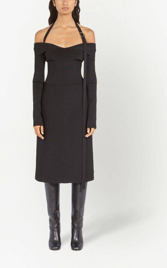 Ferragamo Off-shoulder midi-jurk Zwart