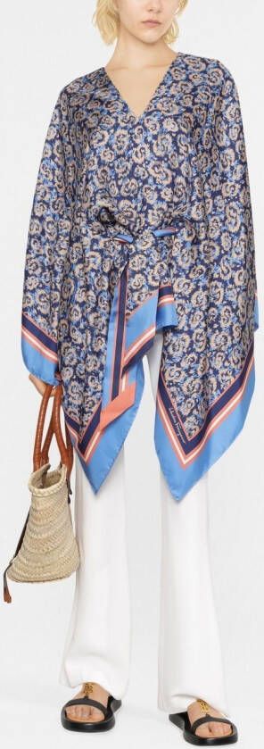Ferragamo poncho met dierenprint Blauw