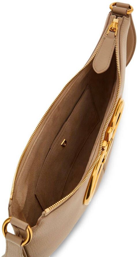 Ferragamo Schoudertas met Gancini plakkaat Beige