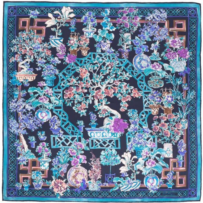 Ferragamo Sjaal met bloemenprint Blauw