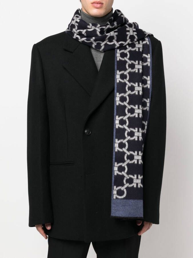 Ferragamo Sjaal met gancini patroon Blauw