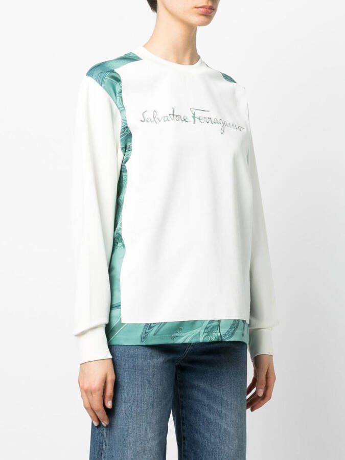 Ferragamo Sweater met geborduurd logo Wit