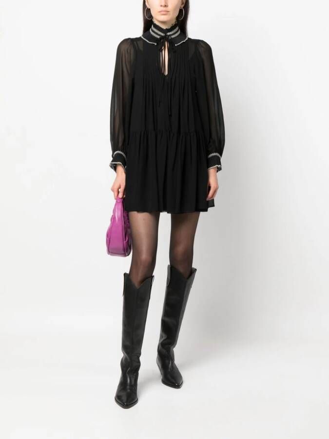 SANDRO Mini-jurk met gesmockt vlak Zwart