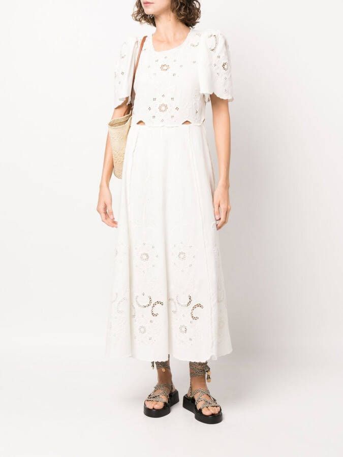 Sea Midi-jurk met borduurwerk Wit