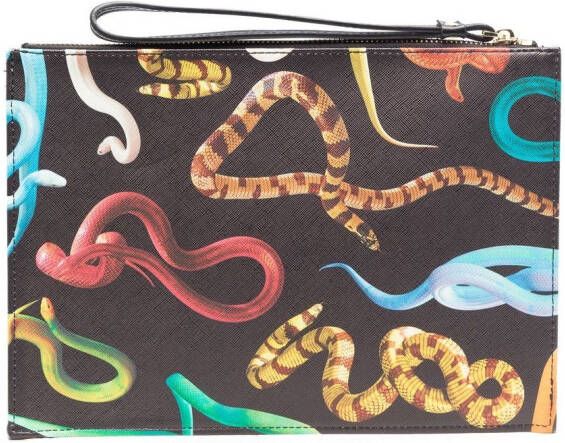 Seletti Toilettas met slangenprint Zwart