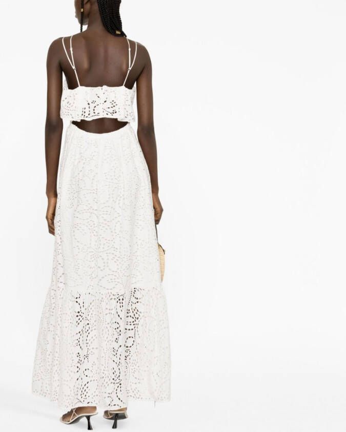 Self-Portrait Broderie anglaise maxi-jurk Wit
