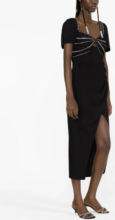 Self-Portrait Midi-jurk verfraaid met stras Zwart