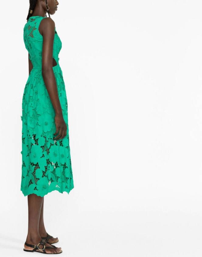 Self-Portrait Midi-jurk met bloemenkant Groen
