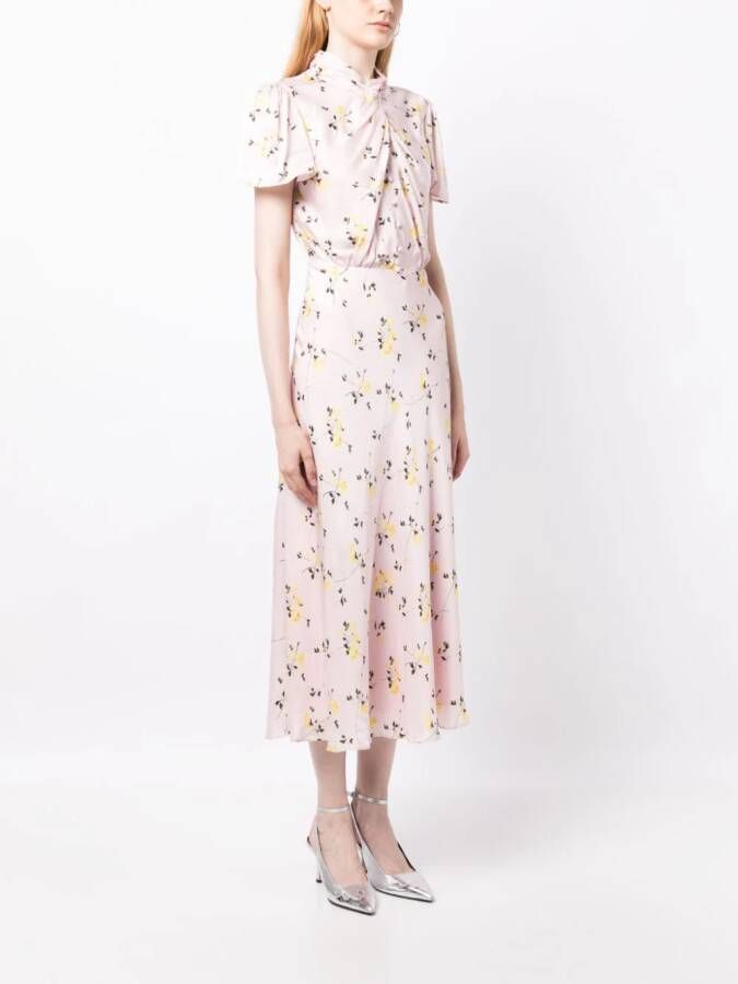 Self-Portrait Midi-jurk met bloemenprint Roze