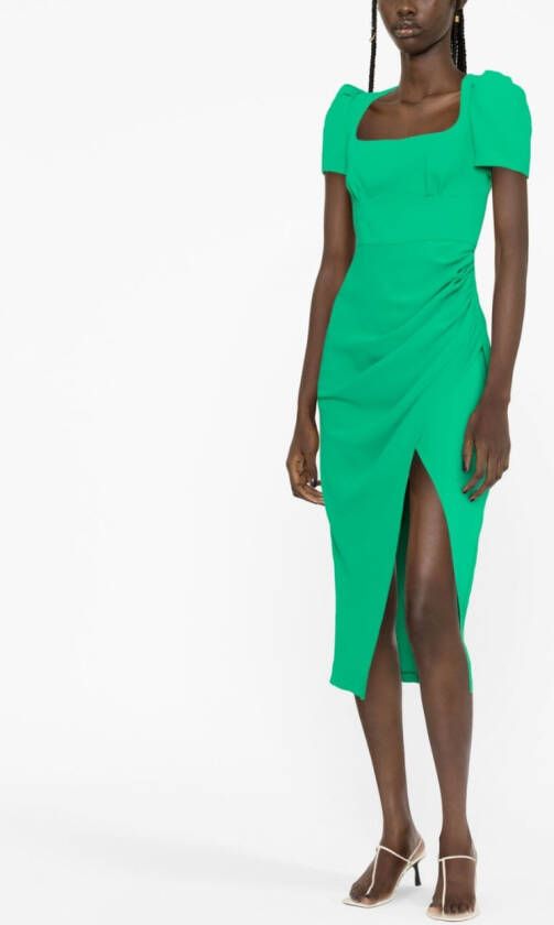 Self-Portrait Midi-jurk met gesmockt detail Groen
