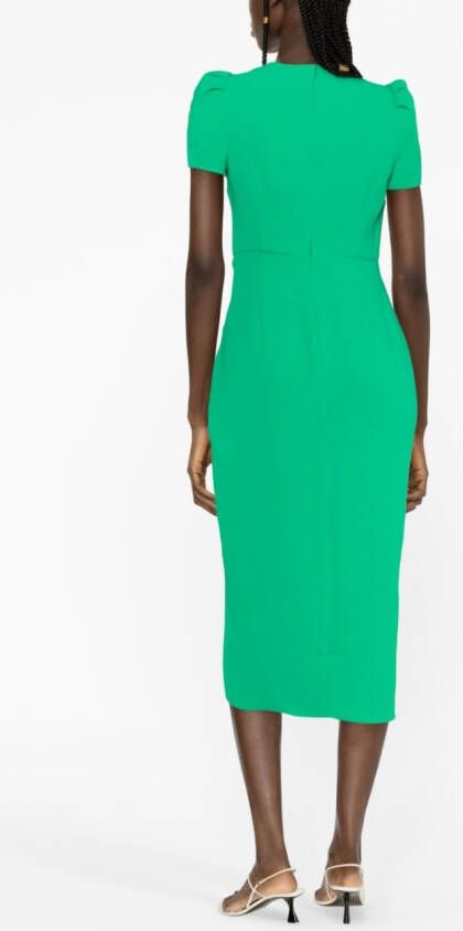 Self-Portrait Midi-jurk met gesmockt detail Groen