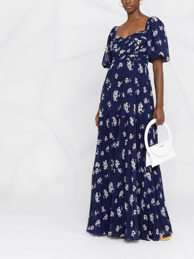 Self-Portrait Maxi-jurk met bloemenprint Blauw