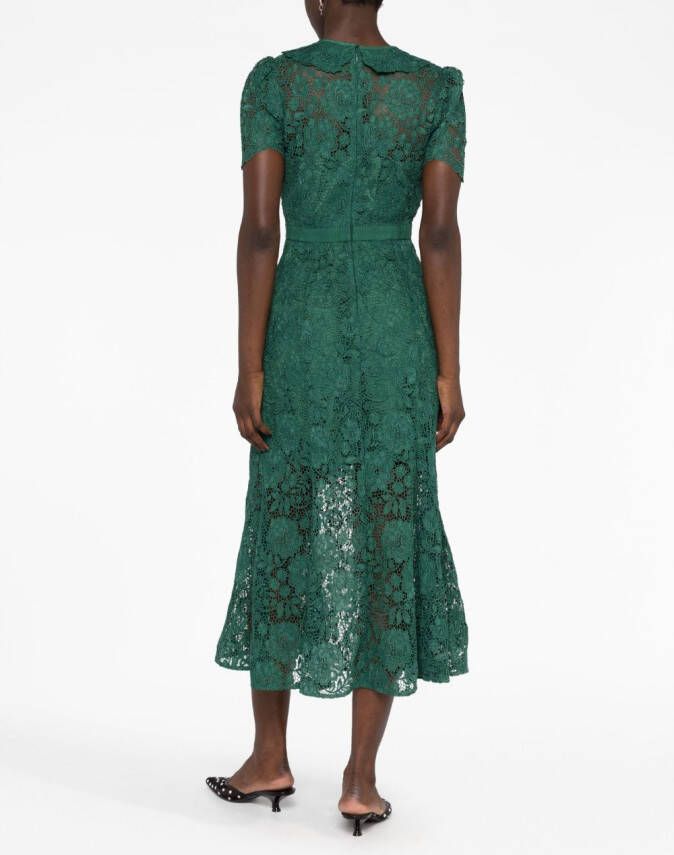 Self-Portrait Midi-jurk met kant Groen