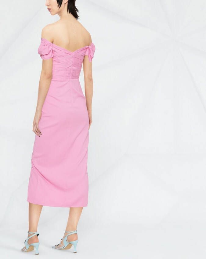 Self-Portrait Midi-jurk met ruches Roze