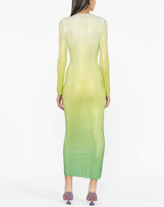Self-Portrait Midi-jurk verfraaid met kristallen Groen