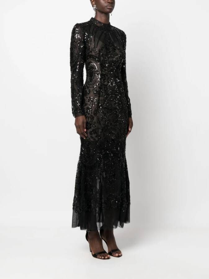 Self-Portrait Midi-jurk verfraaid met pailletten Zwart