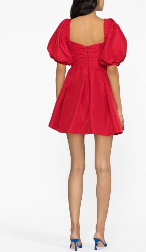Self-Portrait Mini-jurk met pofmouwen Rood