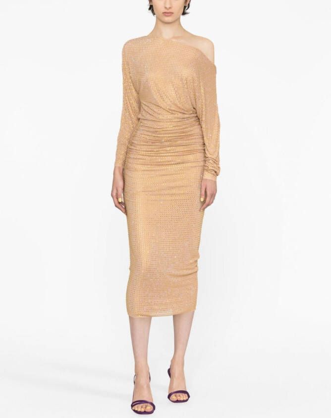 Self-Portrait Midi-jurk verfraaid met stras Beige