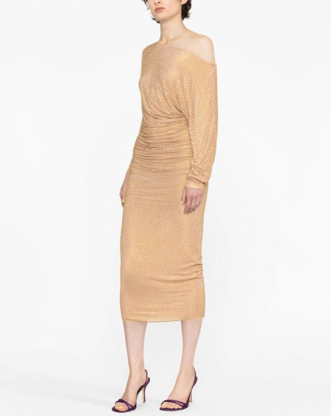 Self-Portrait Midi-jurk verfraaid met stras Beige