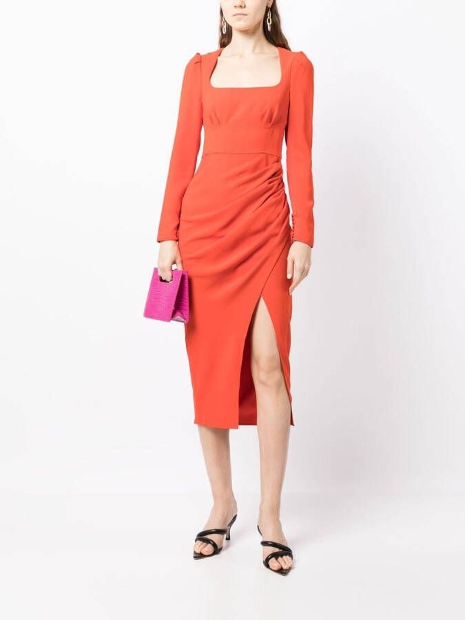 Self-Portrait Midi-jurk met ruches Rood