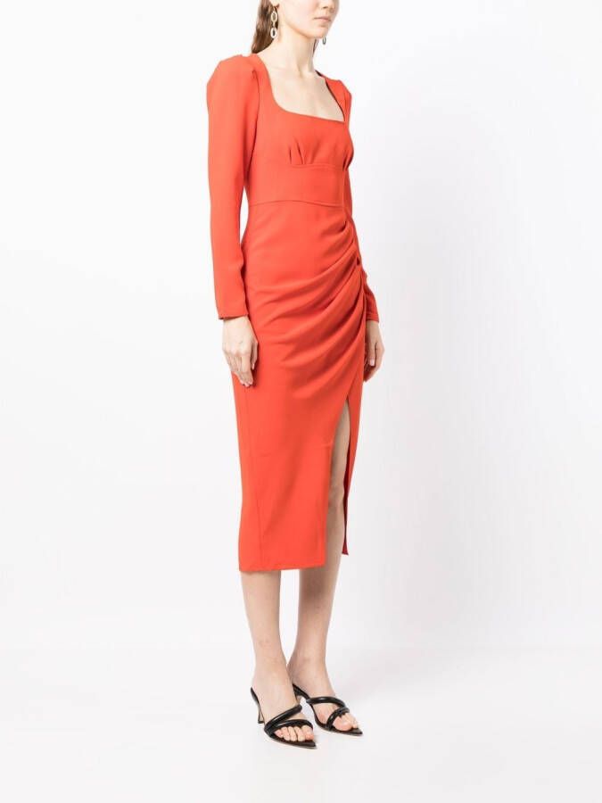 Self-Portrait Midi-jurk met ruches Rood