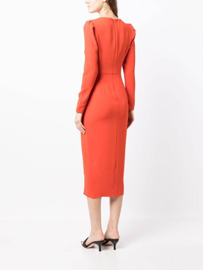Self-Portrait Midi-jurk met ruches Rood
