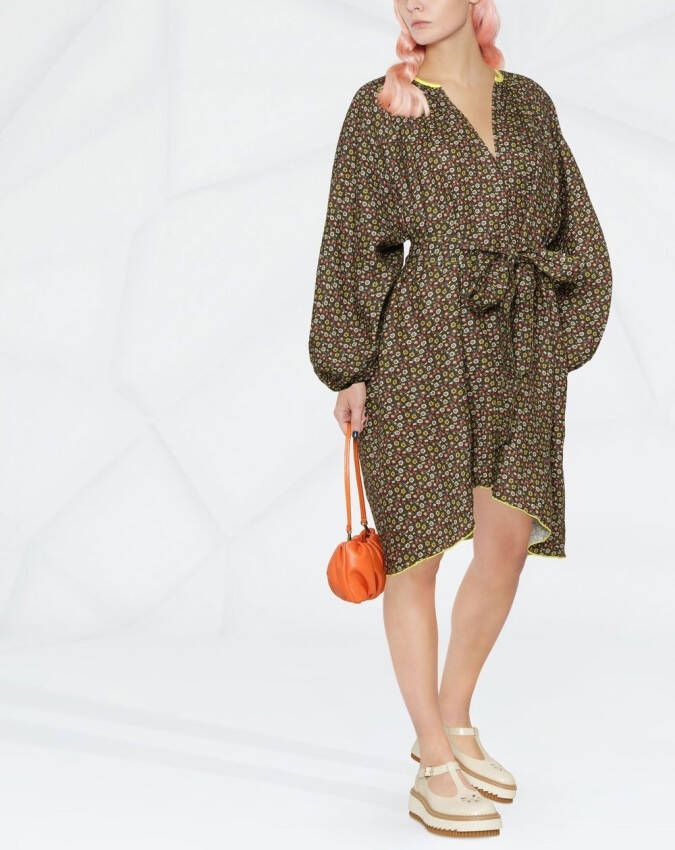 SIEDRES Jurk met bloemenprint en ceintuur Bruin