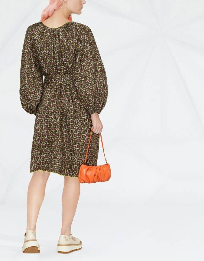 SIEDRES Jurk met bloemenprint en ceintuur Bruin