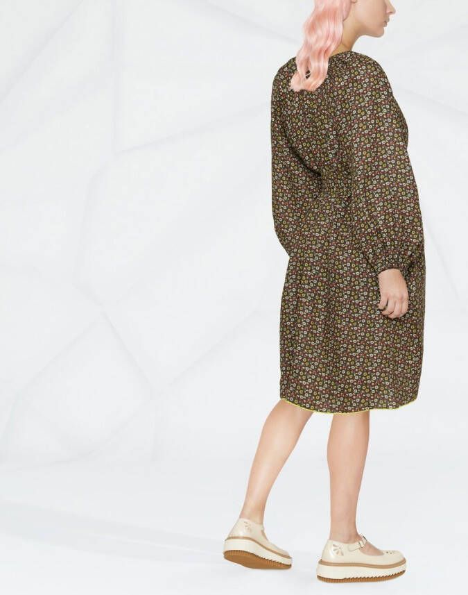 SIEDRES Jurk met bloemenprint en ceintuur Bruin