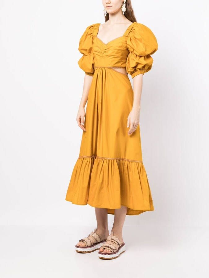 Silvia Tcherassi Midi-jurk met pofmouwen Geel