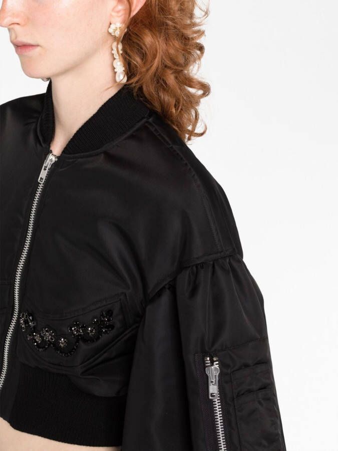 Simone Rocha crystal-embellished cropped bomber jacket Zwart